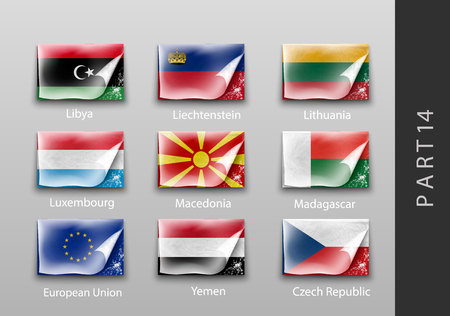 22 set of flags of all the countries tattered masking tapeのイラスト素材