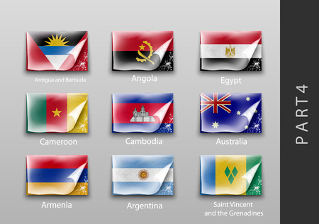 22 set of flags of all the countries tattered masking tapeのイラスト素材