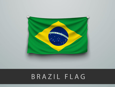 brazil flag battered, hung on the wall, screwed screwsのイラスト素材