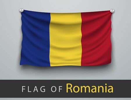 FLAG OF romania battered, hung on the wall, screwed screwsのイラスト素材