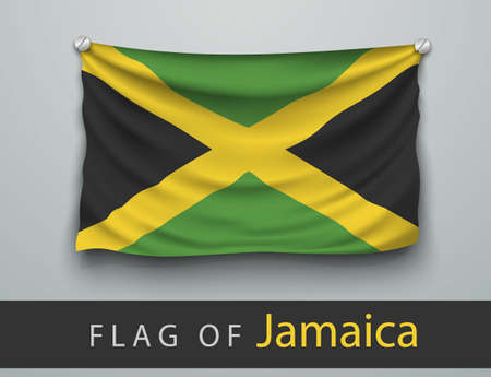 FLAG OF jamaica battered, hung on the wall, screwed screwsのイラスト素材