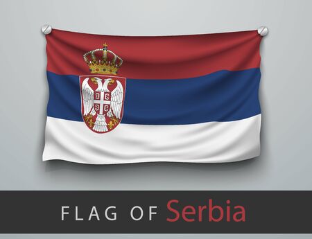 FLAG OF serbia battered, hung on the wall, screwed screwsのイラスト素材