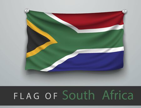 FLAG OF SOUTH AFRICA battered, hung on the wall, screwed screwsのイラスト素材