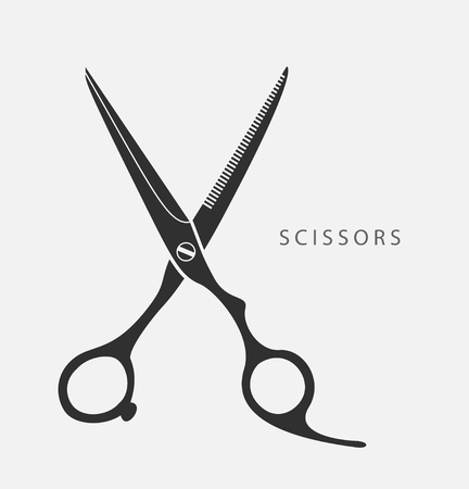 flat scissors vector black on white backgroundのイラスト素材