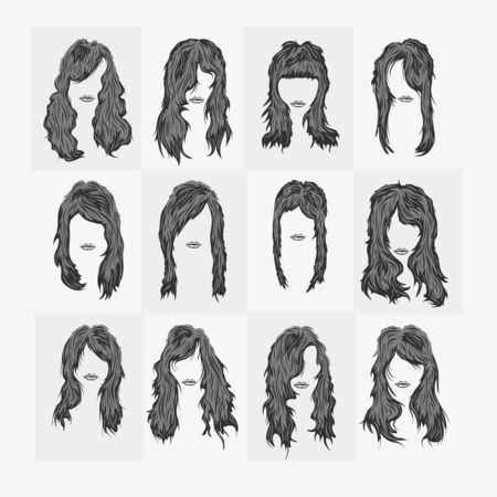 vector set of women hairstyles artistically paintedのイラスト素材