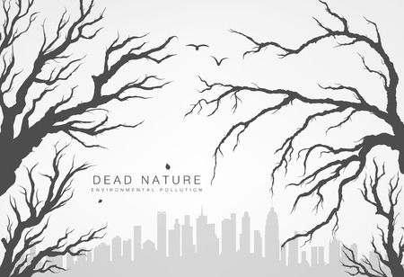 dried branches of trees against the backdrop of  large megalopolisのイラスト素材