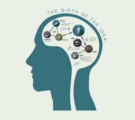 the birth of ideas in a conceptual illustration of the human headのイラスト素材