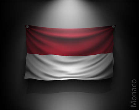 waving flag monaco on a dark wall with a spotlight, illuminatedのイラスト素材
