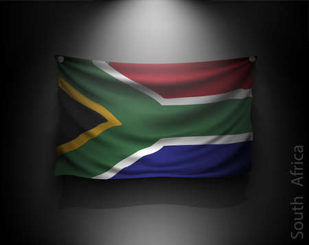 waving flag South Africa on a dark wall with a spotlight, illuminatedのイラスト素材