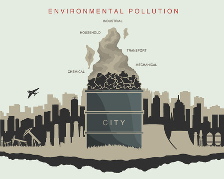 illustration of environmental pollution in the cityのイラスト素材
