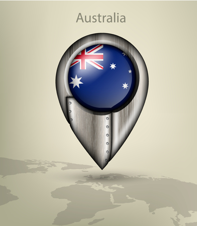 metal map marker steel with glare and shadows australiaのイラスト素材