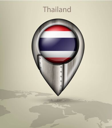 metal map marker steel with glare and shadows thailandのイラスト素材