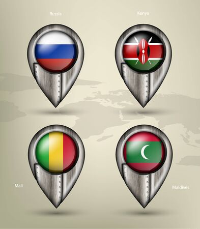 metal map marker steel country with glare and shadowsのイラスト素材