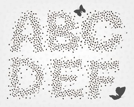 alphabetical set of letters of butterflies and mothsのイラスト素材