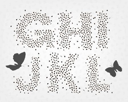 alphabetical set of letters of butterflies and mothsのイラスト素材