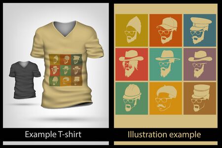 example illustration on a T-shirt. hipster faceのイラスト素材