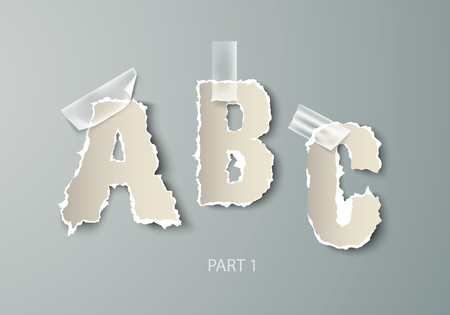 vector set alphabet ABC torn paper with transparent tapeのイラスト素材