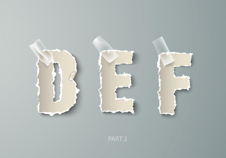 vector set alphabet ABC torn paper with transparent tapeのイラスト素材