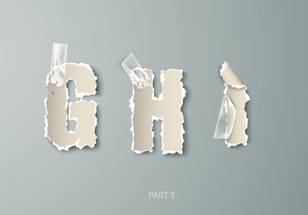 vector set alphabet ABC torn paper with transparent tapeのイラスト素材
