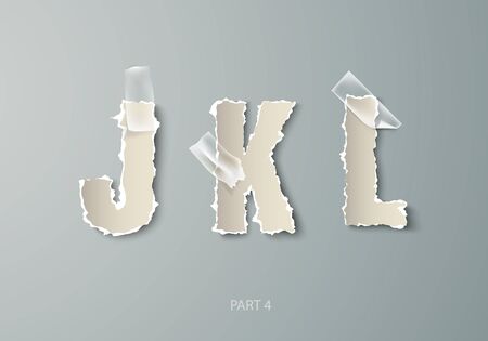 vector set alphabet ABC torn paper with transparent tapeのイラスト素材