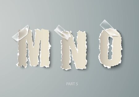 vector set alphabet ABC torn paper with transparent tapeのイラスト素材