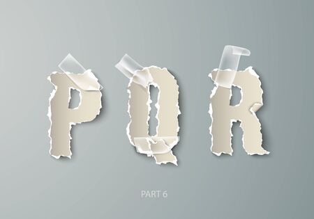 vector set alphabet ABC torn paper with transparent tapeのイラスト素材