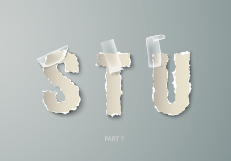 vector set alphabet ABC torn paper with transparent tapeのイラスト素材