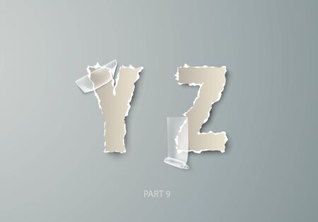vector set alphabet ABC torn paper with transparent tapeのイラスト素材