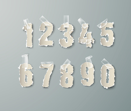 set numbers from torn paper with transparent tapeのイラスト素材