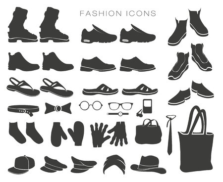 vector set of fashion icons and items of clothing silhouettes accessoriesのイラスト素材