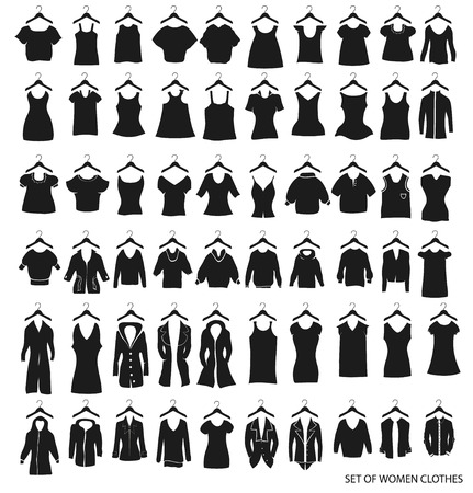 vector set of women outerwear and dresses on a white backgroundのイラスト素材