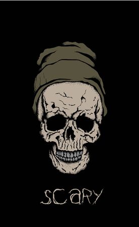 scary skull in hat with branches on black backgroundのイラスト素材