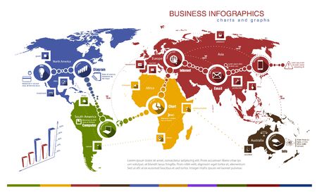 infographics with world map and chartsのイラスト素材