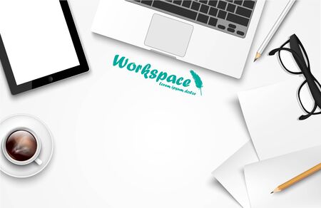 workspace with laptop, phone, notebookのイラスト素材