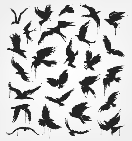 A figures of flying birds in grunge style colorsのイラスト素材