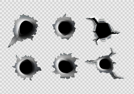 Ragged hole in metal from bullets on White transparentのイラスト素材