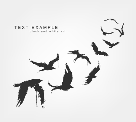 figures of wedge of birds in grunge style colorsのイラスト素材