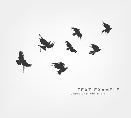 figures of wedge of birds in grunge style colorsのイラスト素材