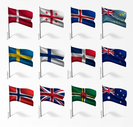 Collection set of flags of world on flagpoleのイラスト素材