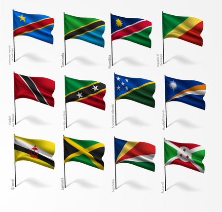 Collection set of flags of world on flagpoleのイラスト素材