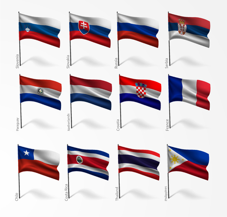 Collection set of flags of world on flagpoleのイラスト素材