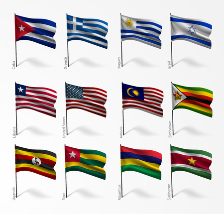 Collection set of flags of world on flagpoleのイラスト素材