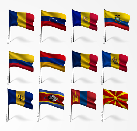 Collection set of flags of world on flagpoleのイラスト素材