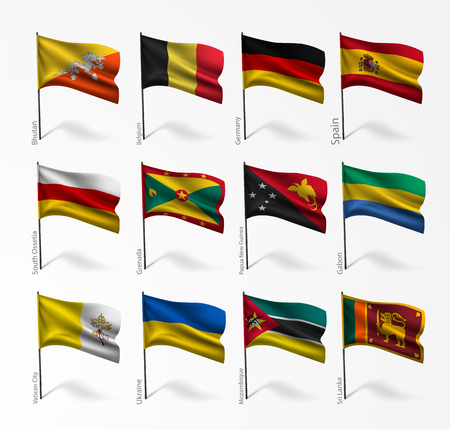 Collection set of flags of world on flagpoleのイラスト素材