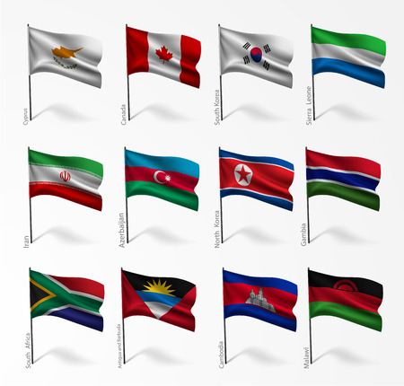 Collection set of flags of world on flagpoleのイラスト素材