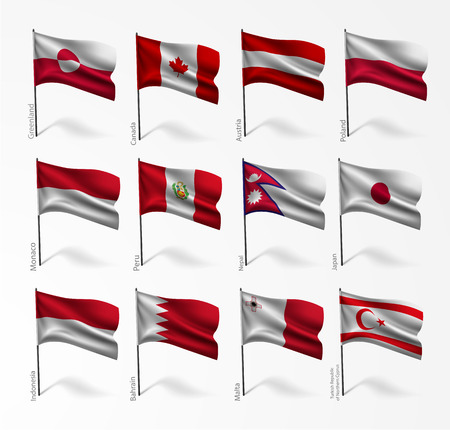 Collection of flags of world on flagpoleのイラスト素材