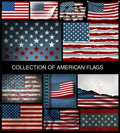 Set of American flags of developing and vintageのイラスト素材