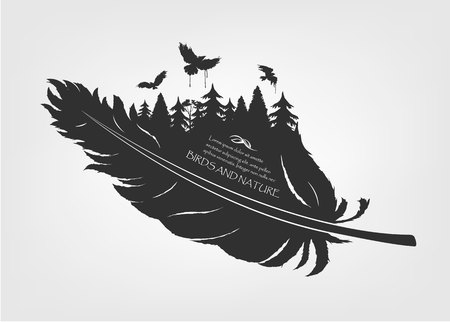 flying birds and forest in featherのイラスト素材