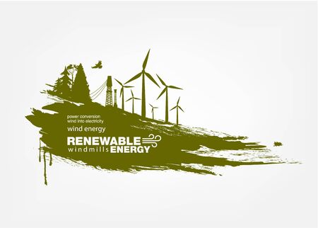 grunge wind turbine Renewable energyのイラスト素材