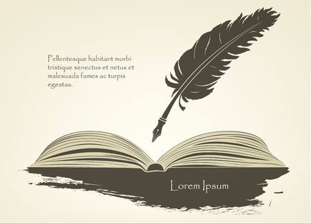 old feather with open bookのイラスト素材